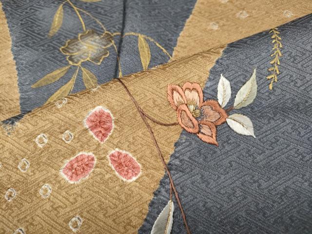 平和屋着物●訪問着 絞り 刺繍 松皮菱枝花文 金彩 正絹 逸品 CABJ6706ut