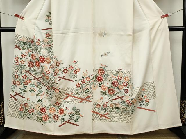 平和屋着物●訪問着 刺繍 竹垣草花文 金彩 正絹 逸品 CABJ6715ut