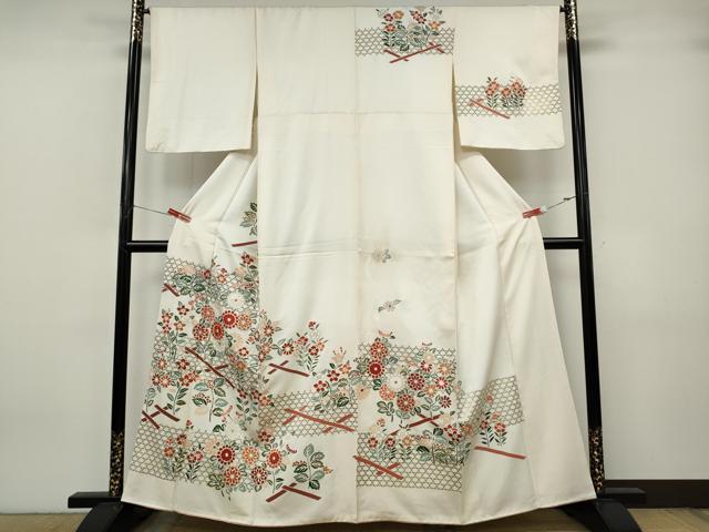 平和屋着物●訪問着 刺繍 竹垣草花文 金彩 正絹 逸品 CABJ6715ut
