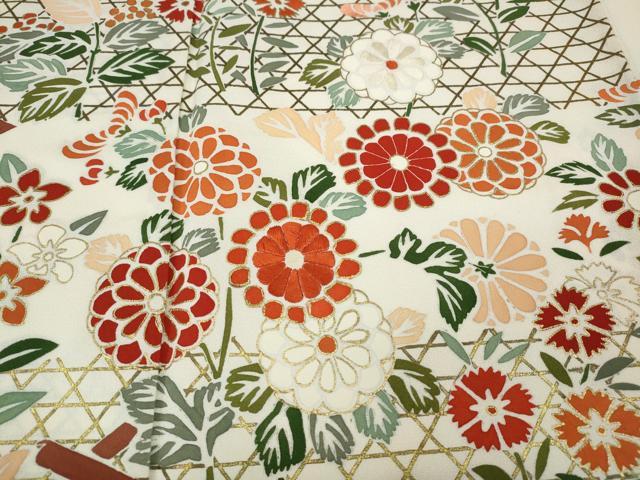 平和屋着物●訪問着 刺繍 竹垣草花文 金彩 正絹 逸品 CABJ6715ut