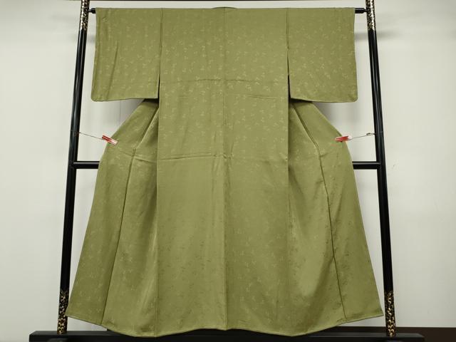 平和屋着物●上質な色無地 草葉地紋 青朽葉色 正絹 逸品 未使用 CABJ6719ut