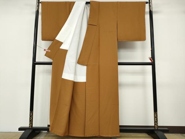 平和屋着物●上質な色無地 琥珀色 正絹 逸品 未使用 CABJ6736ut