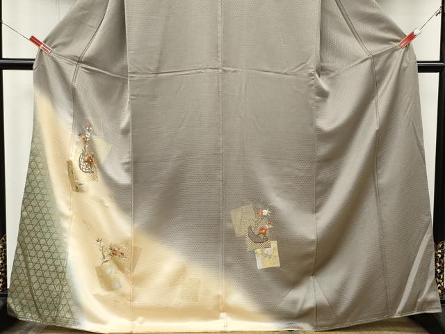 平和屋着物●訪問着 刺繍 色紙重ね花籠文 暈し染め 金銀彩 正絹 逸品 未使用 CABJ6737ut
