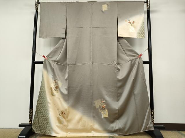 平和屋着物●訪問着 刺繍 色紙重ね花籠文 暈し染め 金銀彩 正絹 逸品 未使用 CABJ6737ut