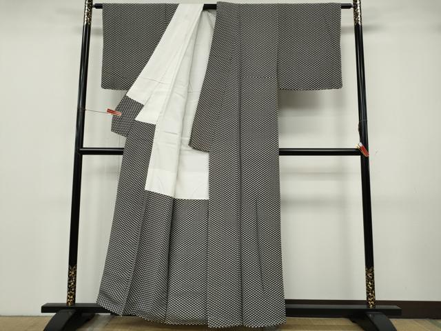 平和屋着物●江戸小紋 菱花文 黒地 正絹 逸品 CABJ6740ut