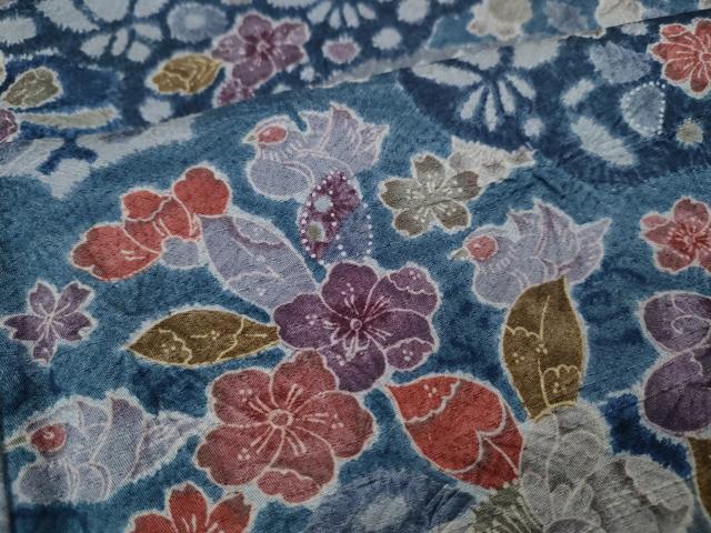 平和屋着物●上質な小紋 絞り 雲重ね鴛鴦花文 正絹 逸品 CABJ6742ut