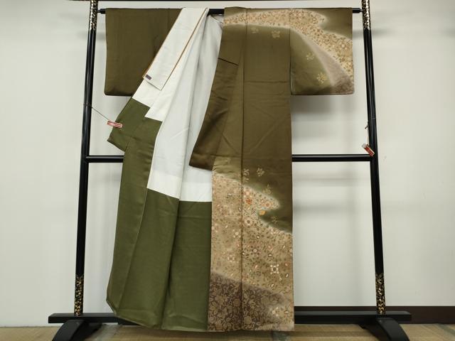 平和屋着物●訪問着 駒刺繍 エ霞花唐草文 暈し染め 金彩 正絹 逸品 CABJ6744ut