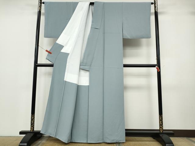 平和屋着物●本草木染作家 瑞寶 色無地 灰青色 正絹 逸品 CABJ6748ut