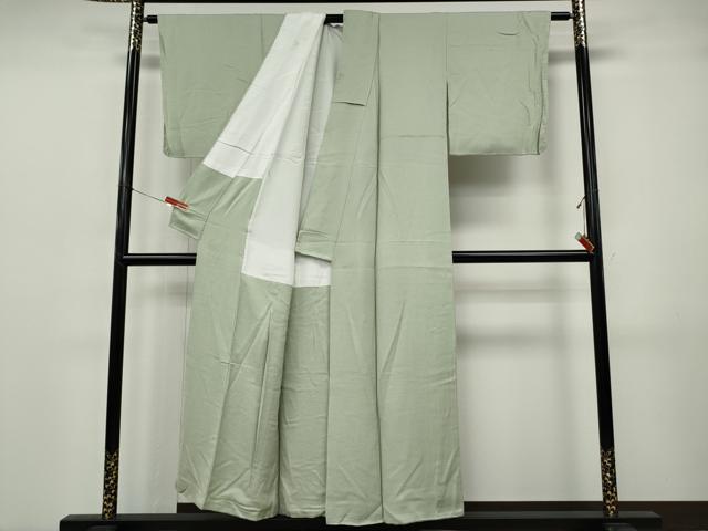 平和屋着物●本加賀友禅作家 毎田仁郎監修 色無地 草花地紋 白緑色 正絹 逸品 未使用 CABJ6755ut