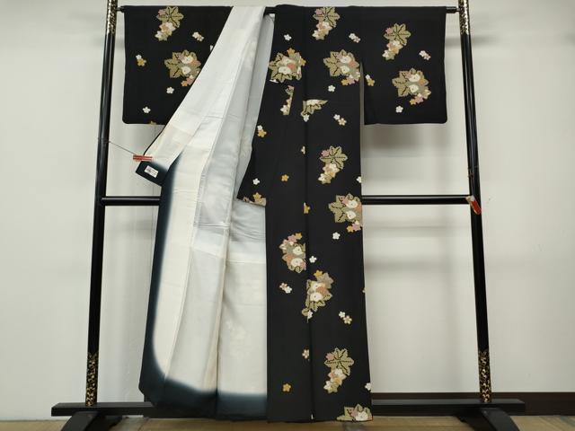 平和屋着物●上質な小紋 舞花文 黒地 やまと誂製 正絹 逸品 CABJ6770ut