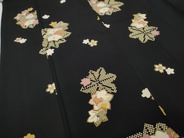 平和屋着物●上質な小紋 舞花文 黒地 やまと誂製 正絹 逸品 CABJ6770ut