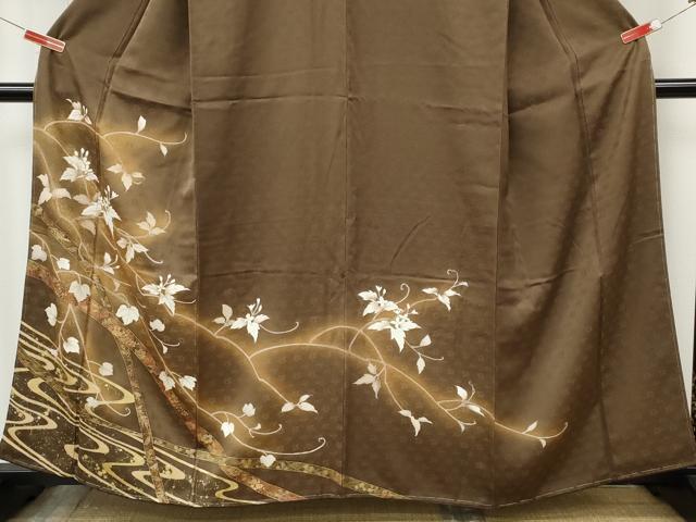 平和屋着物●訪問着 流水枝花文 暈し染め 金彩 正絹 逸品 未使用 CABJ6771ut