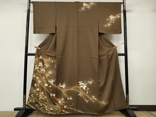 平和屋着物●訪問着 流水枝花文 暈し染め 金彩 正絹 逸品 未使用 CABJ6771ut