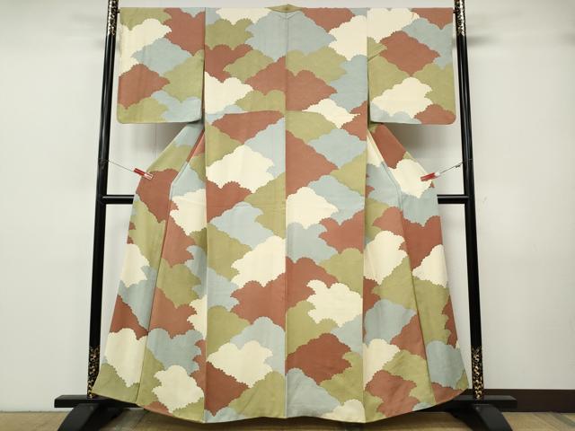 平和屋着物●上質な小紋 地紋起こし 菊青海波 正絹 逸品 CABJ6773ut