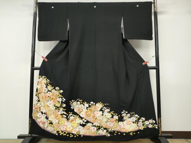 平和屋着物●豪華黒留袖 駒刺繍 破れ色紙舞花文 暈し染め 正絹 逸品 CABJ6778ut