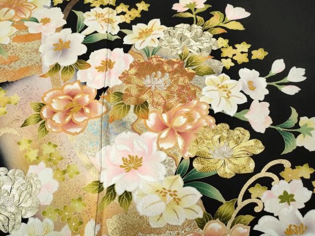 平和屋着物●豪華黒留袖 駒刺繍 破れ色紙舞花文 暈し染め 正絹 逸品 CABJ6778ut
