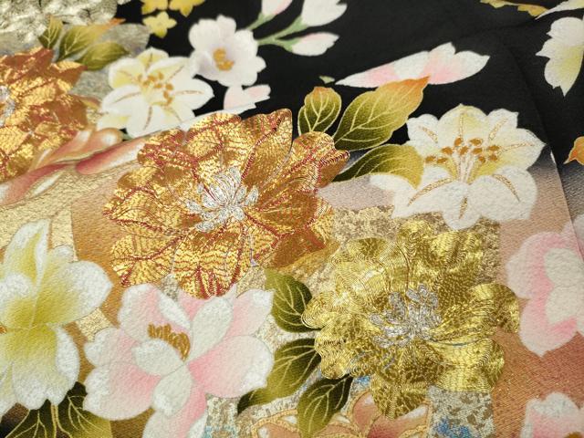 平和屋着物●豪華黒留袖 駒刺繍 破れ色紙舞花文 暈し染め 正絹 逸品 CABJ6778ut