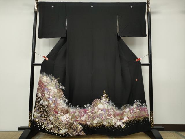 平和屋着物●豪華黒留袖 作家物 刺繍 正倉院花文 暈し染め 金銀彩 正絹 逸品 CABJ6780ut