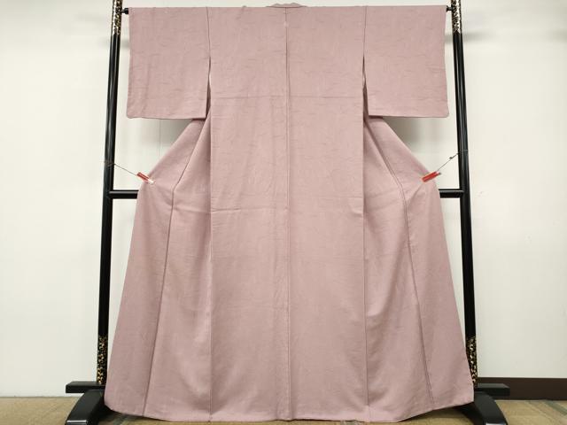 平和屋着物●上質な色無地 枝葉地紋 薄柿色 正絹 逸品 CABJ6785ut