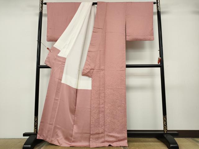 平和屋着物●上質な色無地 草花地紋 紅梅色 正絹 逸品 CABJ6787ut