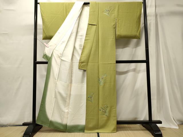 平和屋着物■訪問着 駒刺繍 草葉文 銀糸 正絹 逸品 CABJ6861oy