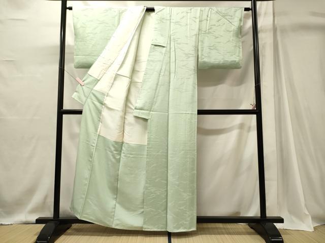 平和屋着物■上質な色無地 霞地紋 白緑色 正絹 逸品 CABJ6887oy