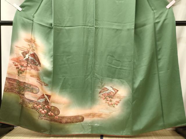 平和屋着物■訪問着 扇面飛鶴花松文 暈し染め 金銀彩 正絹 逸品 CABJ6888oy