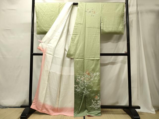 平和屋着物■中国三大刺繍 スワトウ刺繍 訪問着 扇面草花文 暈し染め 金糸 正絹 逸品 未使用 CABJ6917oy