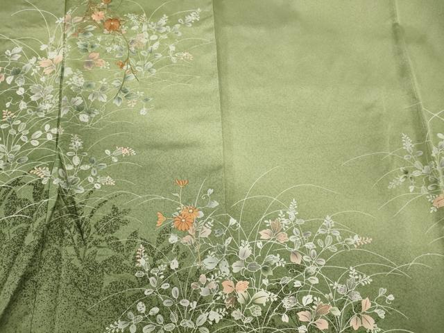 平和屋着物■中国三大刺繍 スワトウ刺繍 訪問着 扇面草花文 暈し染め 金糸 正絹 逸品 未使用 CABJ6917oy