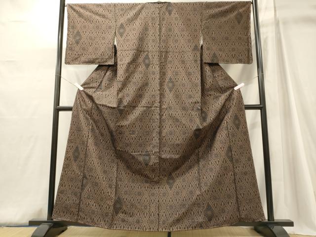 平和屋着物■上質な紬 菱花文 黒地 正絹 逸品 未使用 CABJ6920oy
