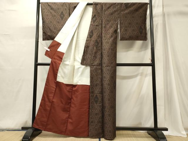 平和屋着物■上質な紬 菱花文 黒地 正絹 逸品 未使用 CABJ6920oy