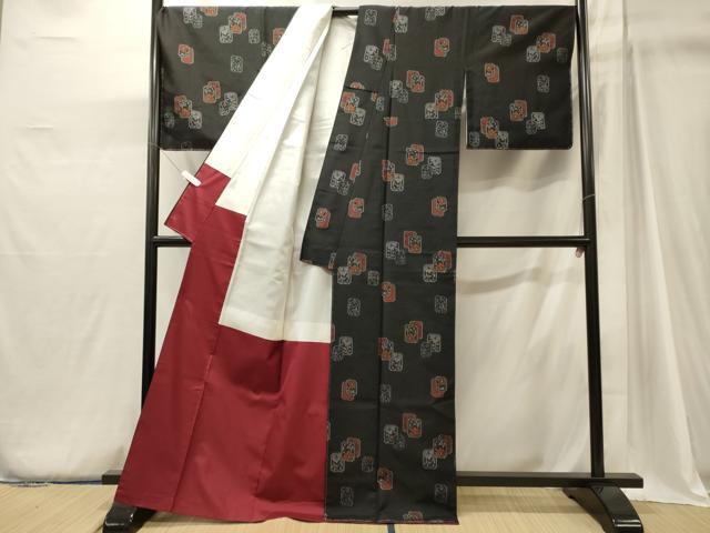 平和屋着物■上質な小紋 草花文 黒地 正絹 逸品 CABJ6927oy