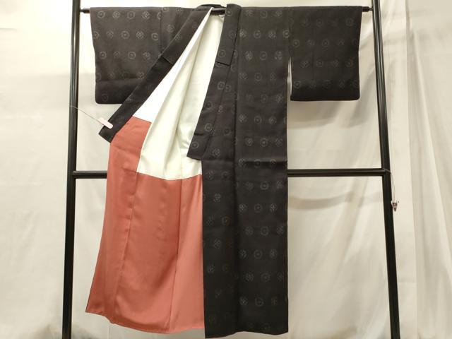 平和屋着物■上質な紬 七宝丸文 黒地 正絹 逸品 CABJ6961oy