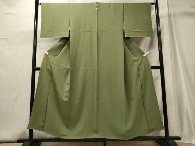 平和屋着物■上質な色無地 草色 正絹 逸品 CABJ6971oy