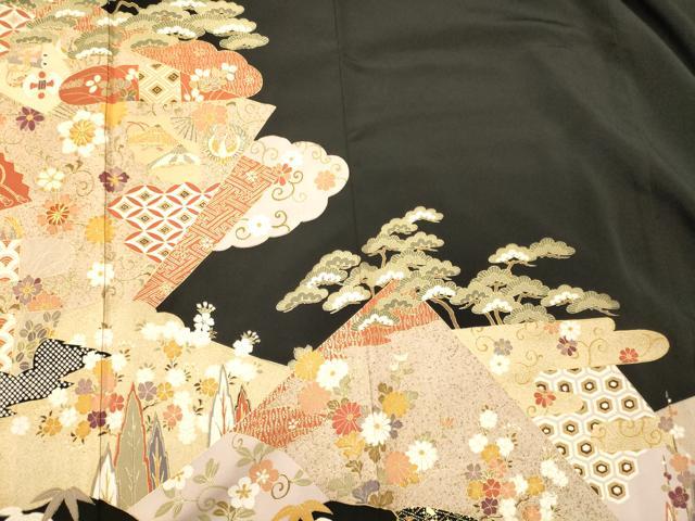 平和屋着物■豪華黒留袖 駒刺繍 吉祥花松文 金彩 正絹 逸品 CABJ6978oy