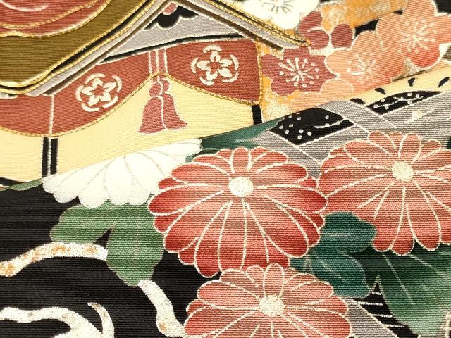 平和屋着物■豪華黒留袖 駒刺繍 渡り橋流水花文 鉾 銀彩 正絹 逸品 CABJ6980oy