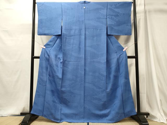 平和屋着物■上質な色無地 吉祥地紋 薄群青色 正絹 逸品 CABJ6983oy