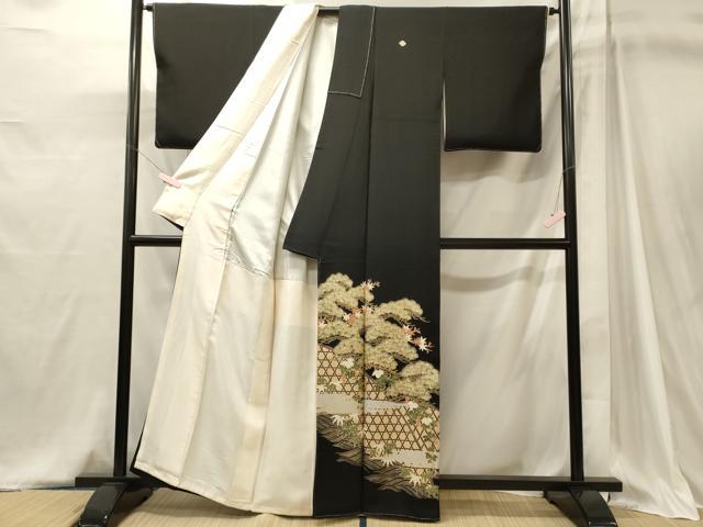平和屋着物■豪華黒留袖 駒刺繍 籬松葉文 金彩 正絹 逸品 未使用 CABJ6985oy