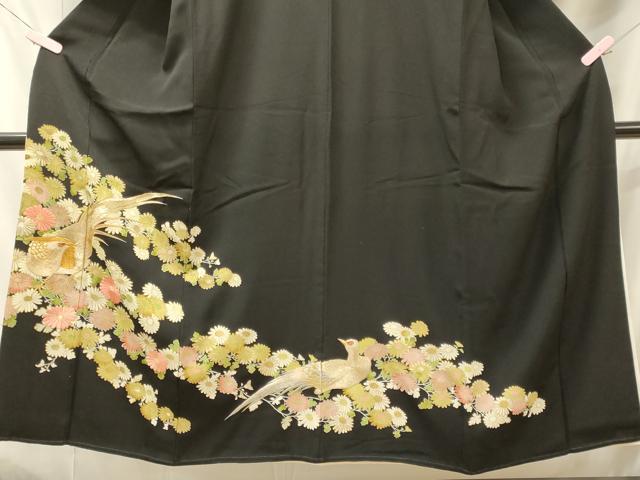 平和屋着物■豪華黒留袖 刺繍 尾長鳥花文 金銀彩 正絹 逸品 CABJ7004oy