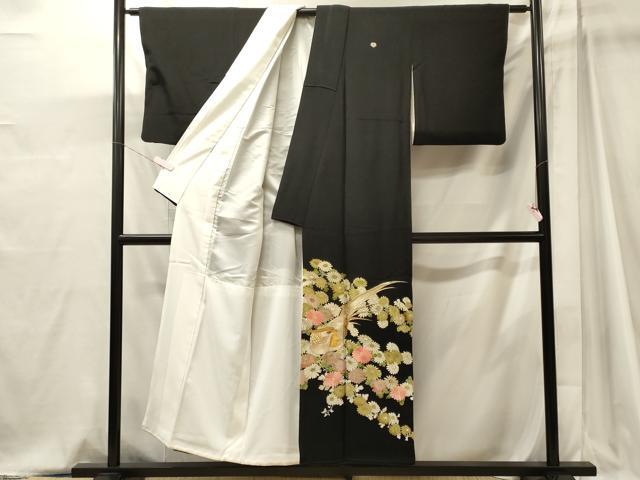 平和屋着物■豪華黒留袖 刺繍 尾長鳥花文 金銀彩 正絹 逸品 CABJ7004oy