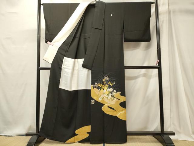 平和屋着物■豪華黒留袖 駒刺繍 立波花文 船 金彩 背抜き仕立て 正絹 逸品 CABJ7006oy