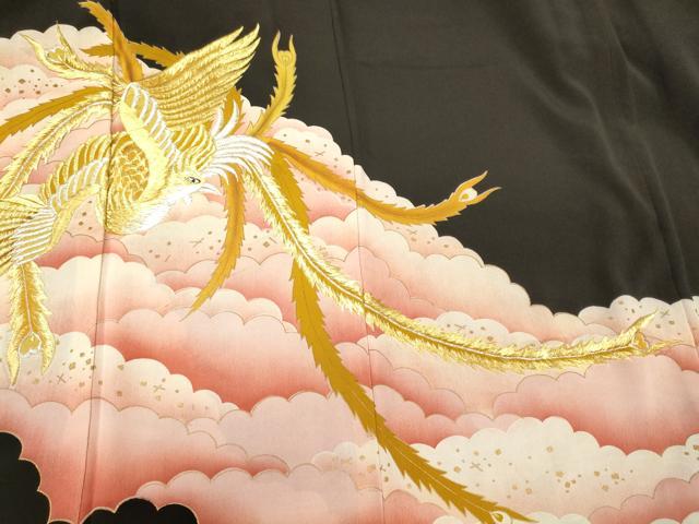 平和屋着物■豪華黒留袖 刺繍 鳳凰雲取り文 暈し染め 金彩 正絹 逸品 CABJ7011oy