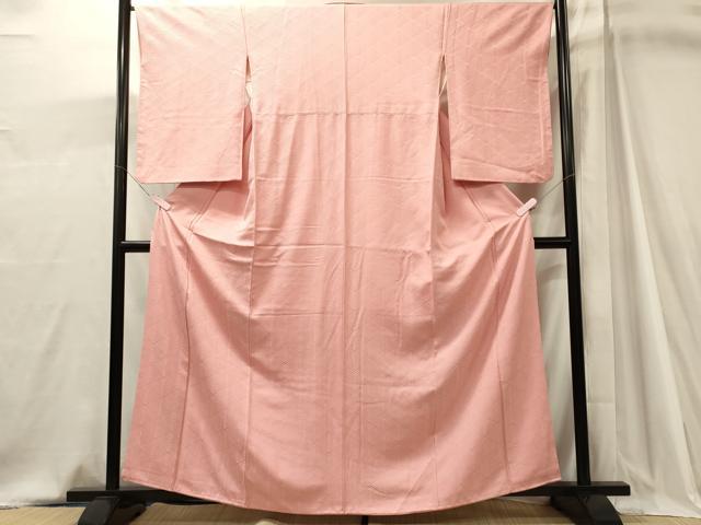 平和屋着物■上質な色無地 菱松葉地紋 紅梅色 正絹 逸品 CABJ7013oy