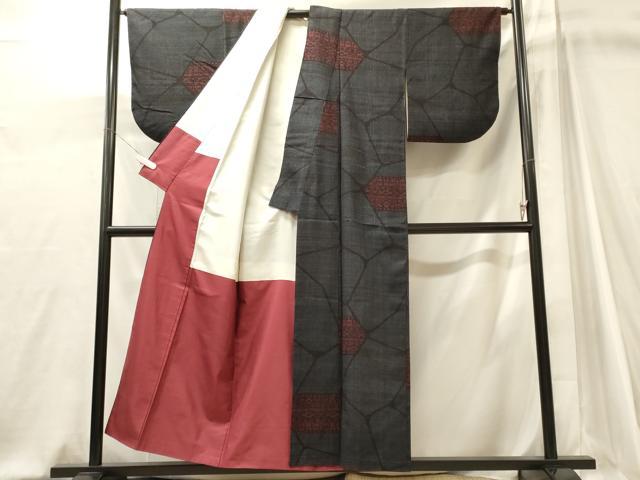 平和屋着物■上質な紬 80亀甲 抽象文様 正絹 逸品 CABJ7015oy