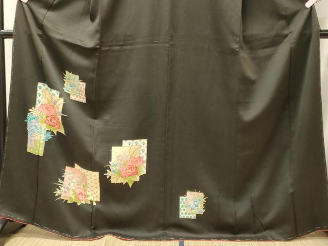 平和屋着物■訪問着 刺繍 色紙重ね吉祥花文 黒地 金彩 正絹 逸品 未使用 CABJ7024oy