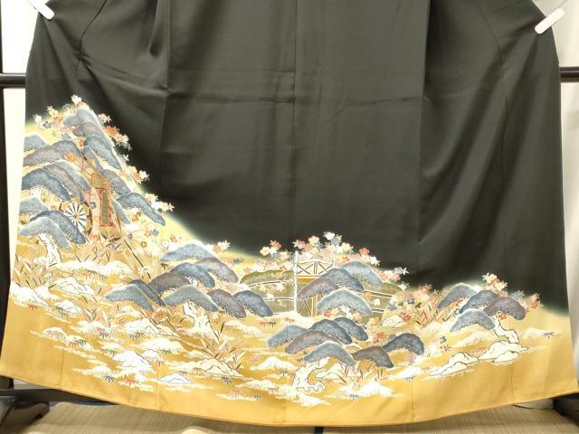 平和屋着物■豪華黒留袖 御所車笠松文 暈し染め 金彩 正絹 逸品 CABJ7026oy
