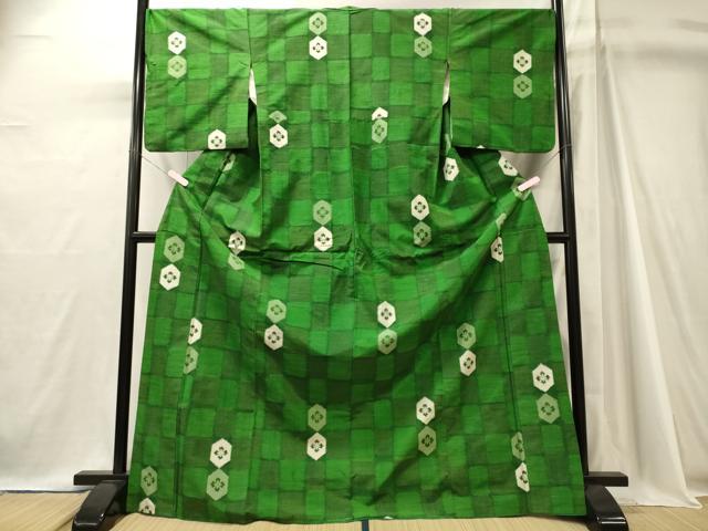 平和屋着物■上質な紬 市松亀甲花文 ロング丈 正絹 逸品 CABJ7039oy