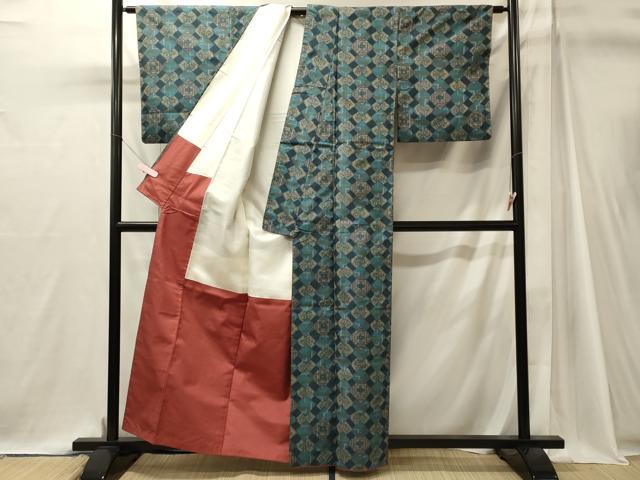 平和屋着物■上質な紬 菱花文 正絹 逸品 CABJ7048oy