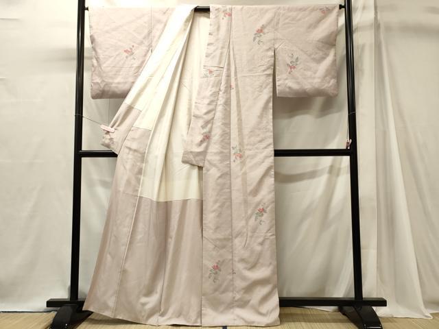 平和屋着物■上質な小紋 友禅 紬地 草花文 正絹 逸品 CABJ7056oy