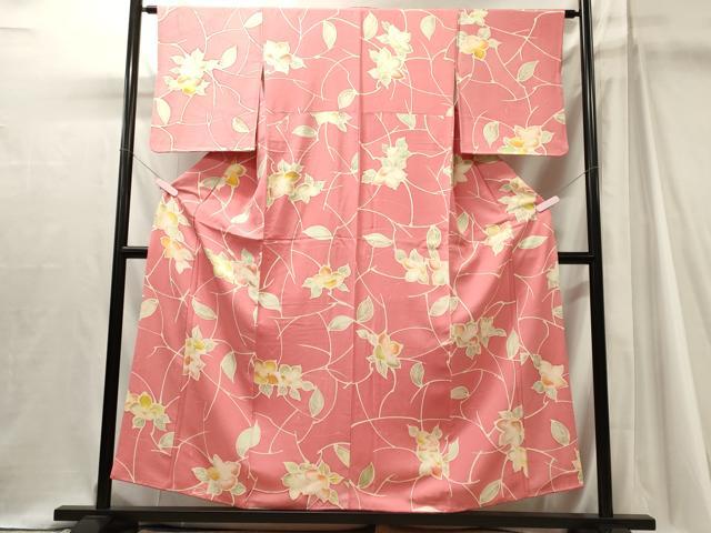 平和屋着物■上質な小紋 手描き 草花文 暈し染め 正絹 逸品 CABJ7062oy